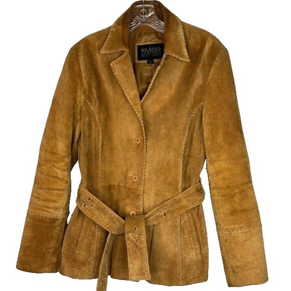 Wilsons Leather Pelle Studio Brown Belted Western Leather Jacket Large